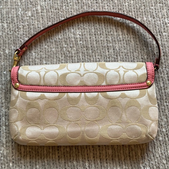 Vintage COACH Y2K Mini Bag Wristlet Bag Fabric Gold Pink - Picture 2 of 9